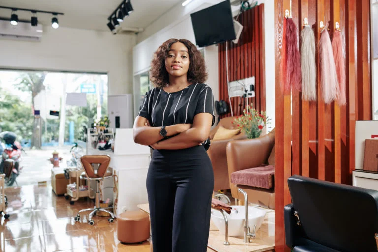 a woman standing in a room